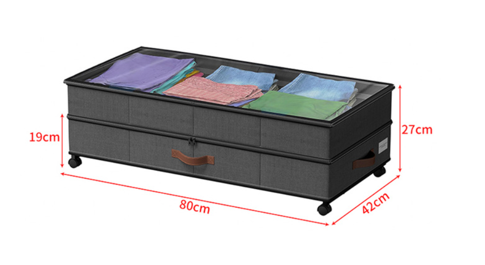 Adjustable-Height Underbed Storage Box with Wheels – Foldable Clothes Organizer with Clear Top